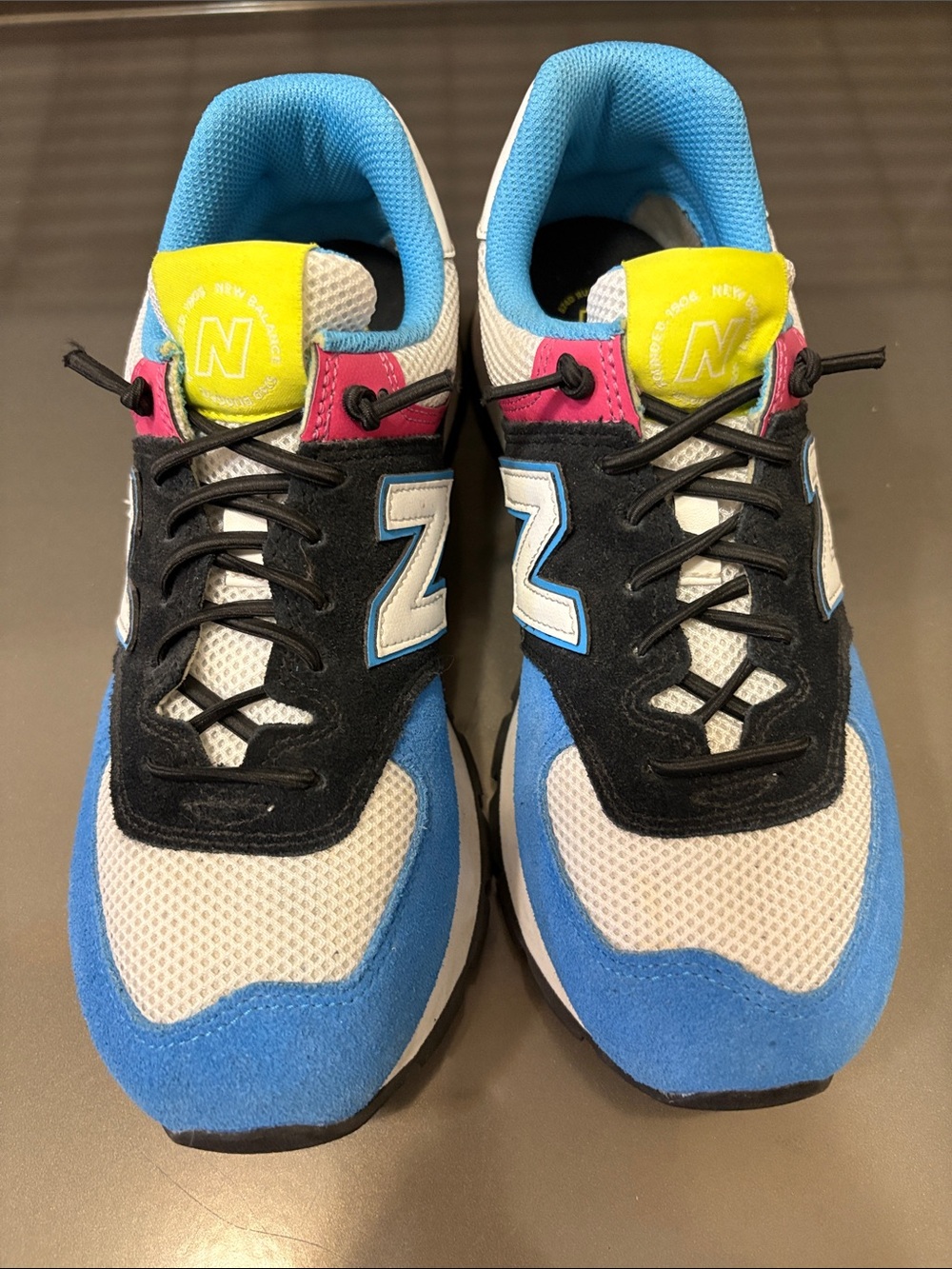 New Balance Colorblock 574 Sneakers in Blue, Black, Pink & Yellow - Picture 2 of 6